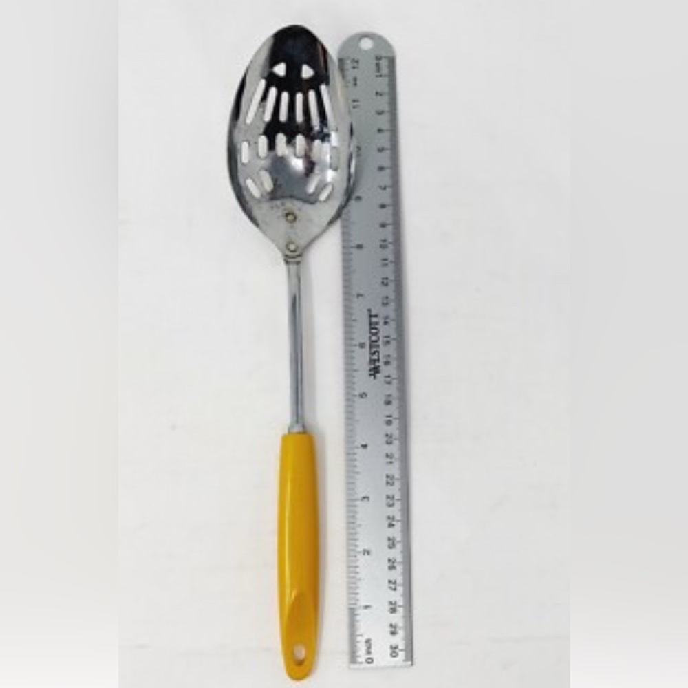 Vintage EKCO Chromium plated 12” Yellow Handled Slotted Spoon